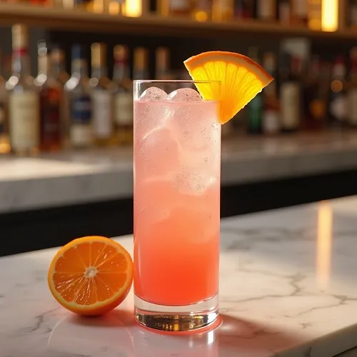 Refrescante cóctel sin alcohol de Florida en un vaso highball, adornado con rodaja de naranja.